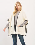 Knit Poncho With Hood & Pockets