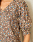 Smocked Sleeve Blouse with Vneck