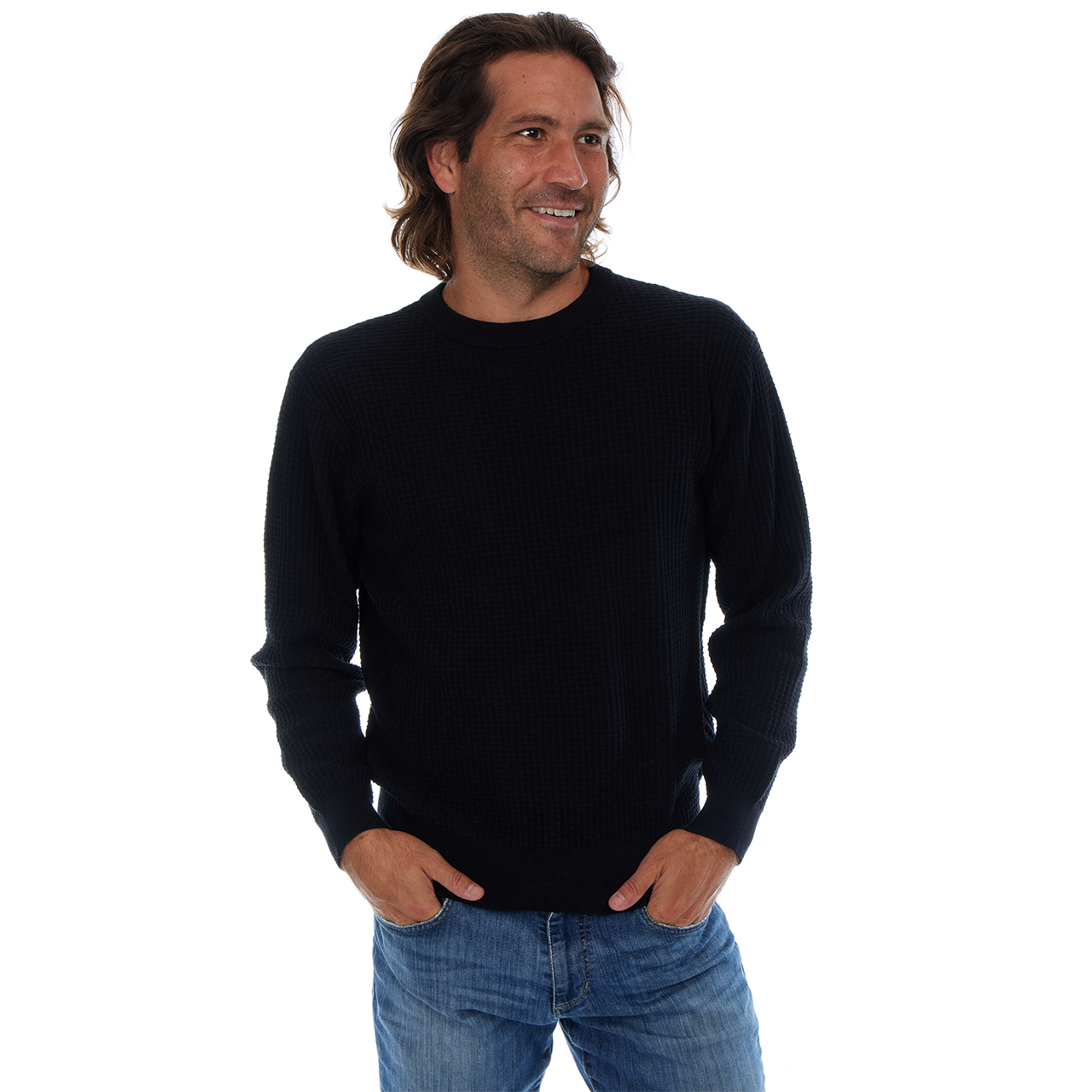 Allen Solid Textured 100% Cotton Sweater -Black