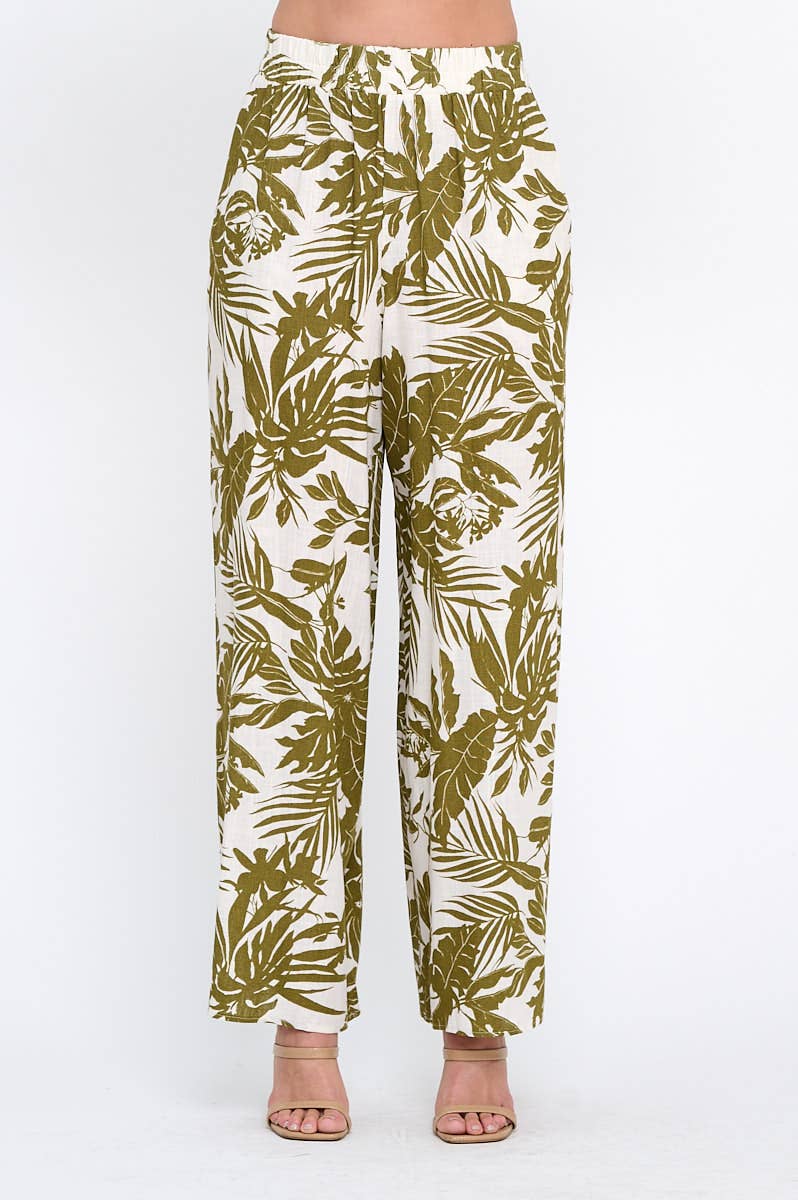 Made in USA Linen Tropical Print Pants with Pockets
