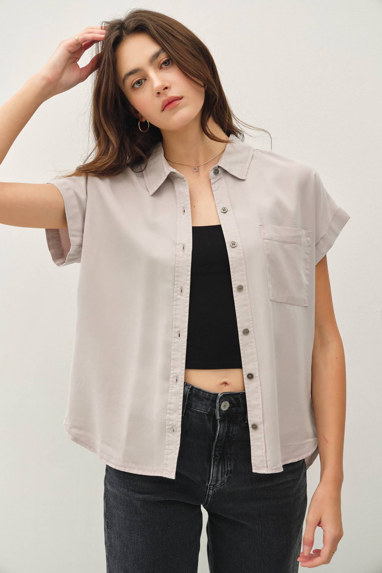 Dolman Button Down Short Sleeve Shirt