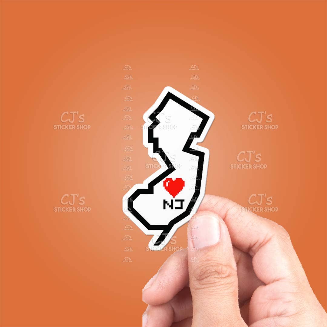 New Jersey Pixel Heart State Outline Sticker Vinyl Decal