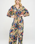 Made in USA Tropical Print V neck Wide Leg Jumpsuit
