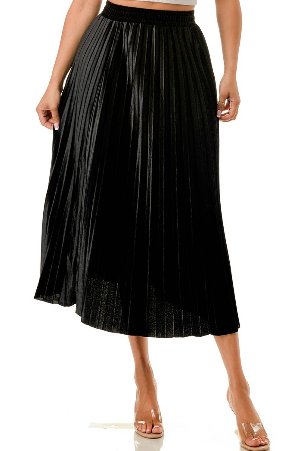 Velour Pleated Midi Skirt