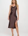 Made in USA Satin Bias Slip Dress with Slit