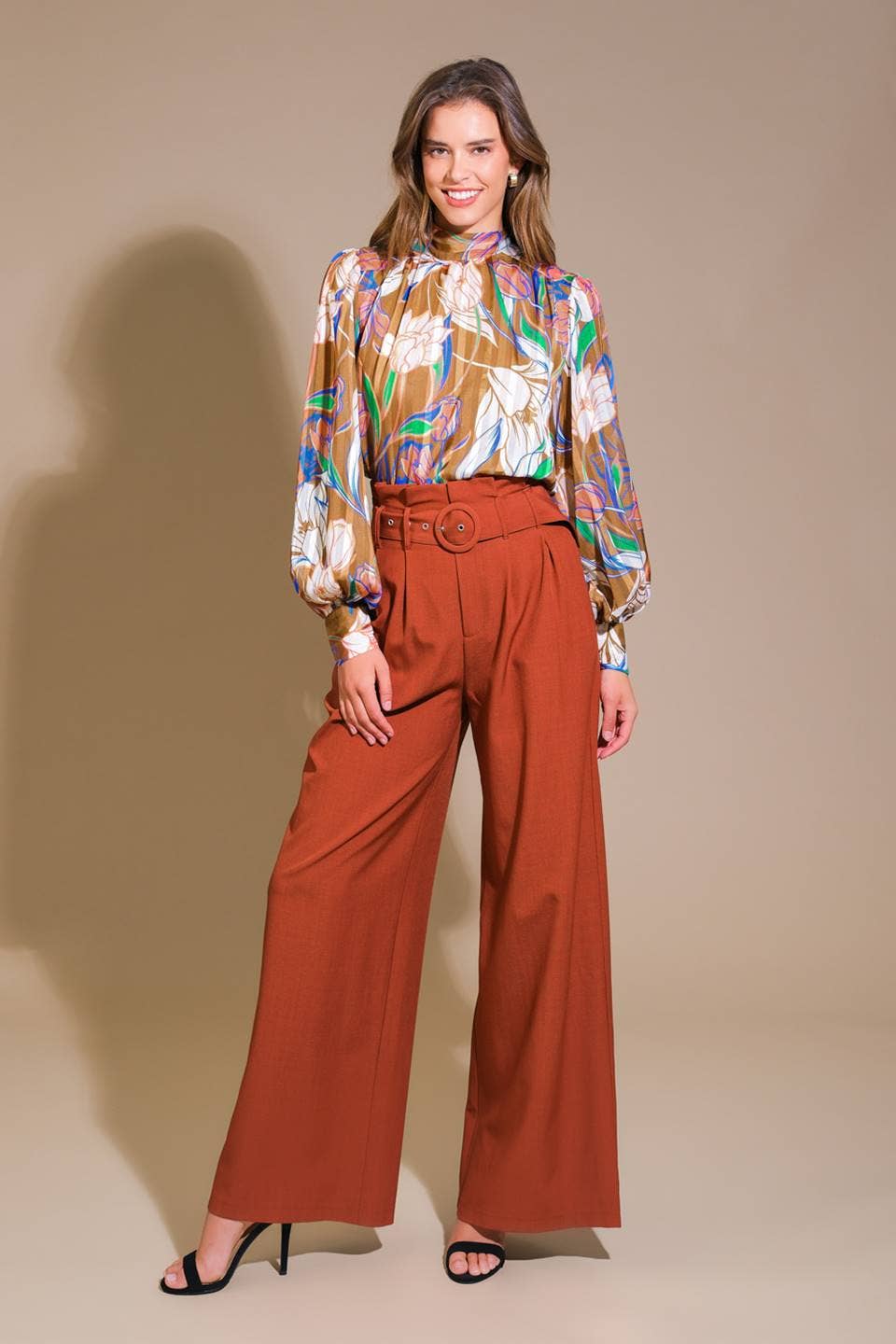 Retro bow tie neck blouse