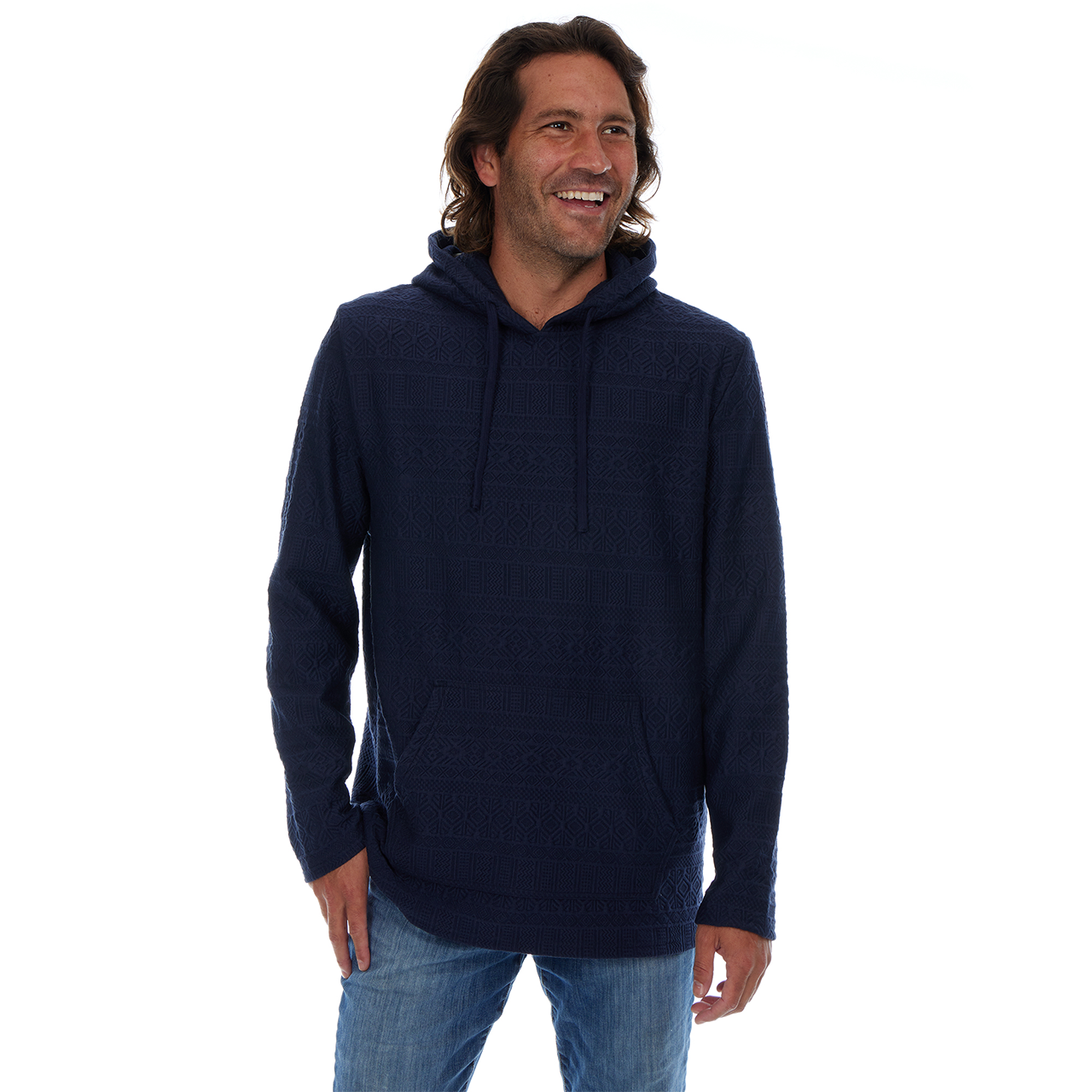 Tobias Textured Tonal Stretch Kangaroo Pocket Hoodie - Navy
