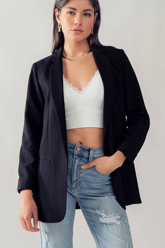 Simple Structured Blazer with Welt Pockets