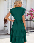 V-neck Ruffle Sleeve Dress