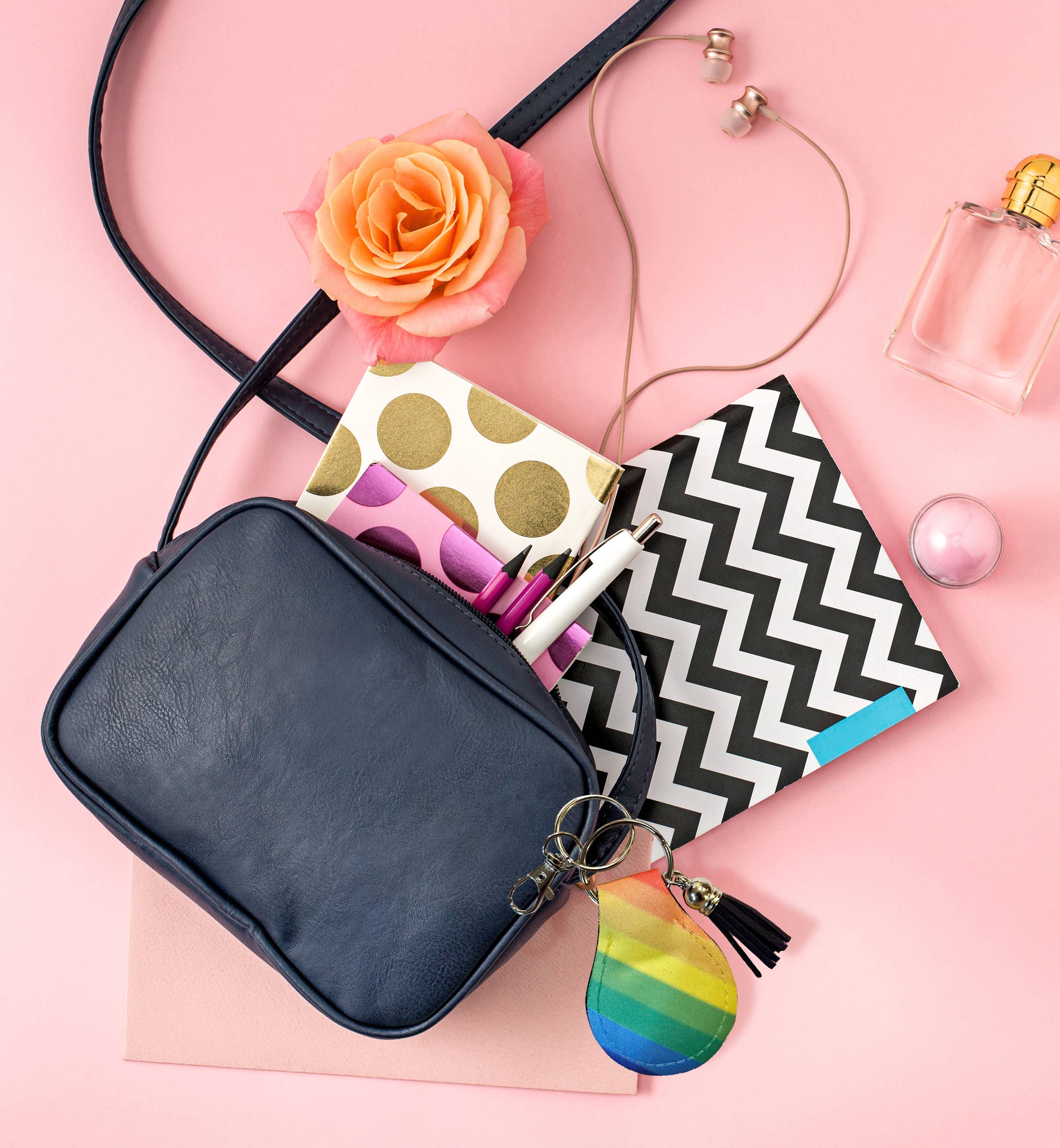 Neoprene AirTag Compatible Case Keychain – Rainbow Stripe