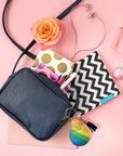 Neoprene AirTag Compatible Case Keychain – Rainbow Stripe