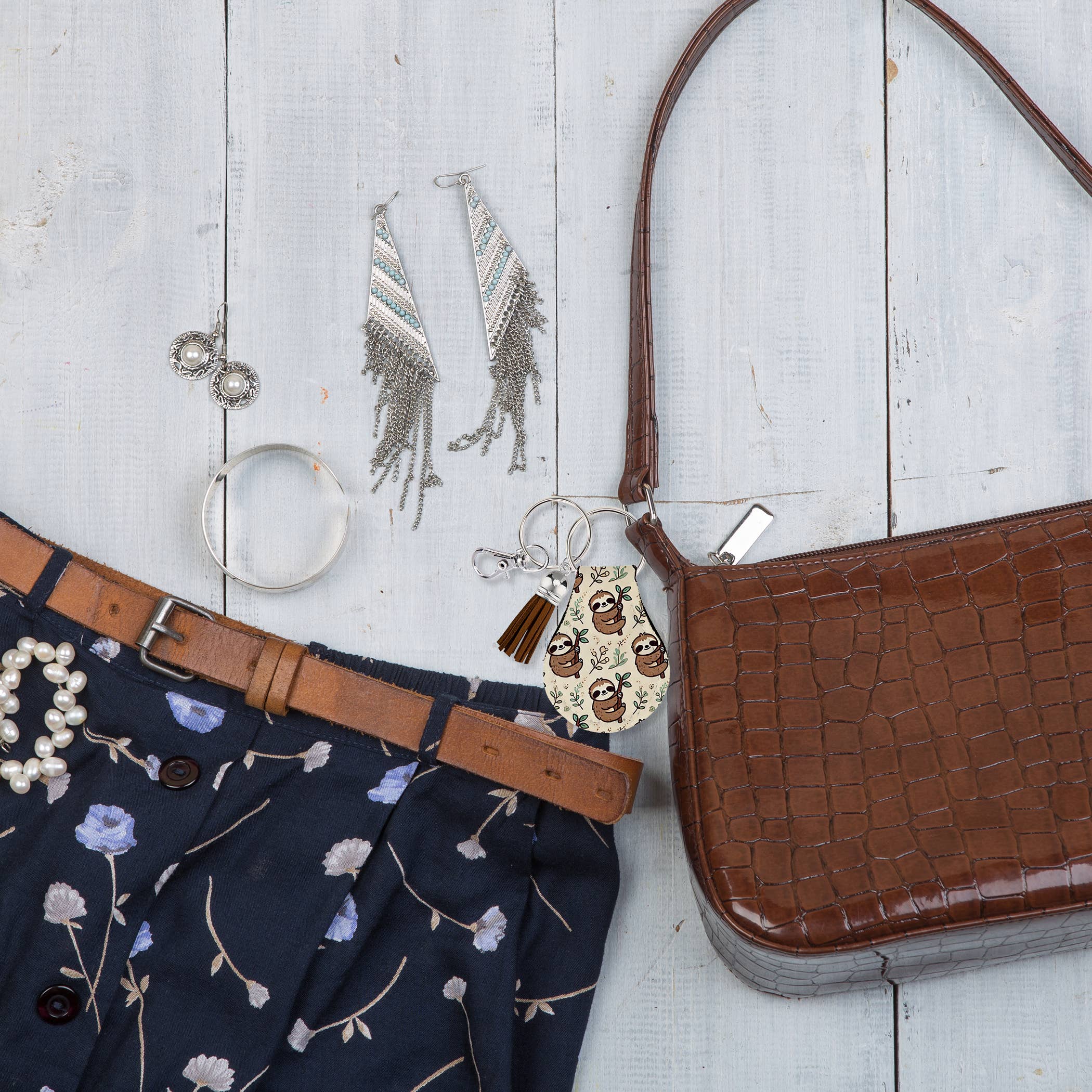 Neoprene AirTag Compatible Case Keychain – Sloth