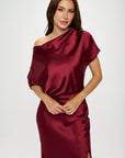 Satin Stretch Dress with Slit