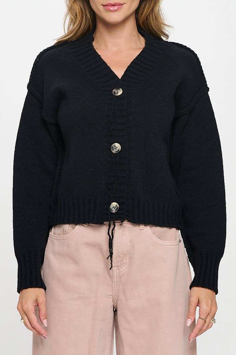 Thick Knit Long Sleeve Cardigan with Buttons