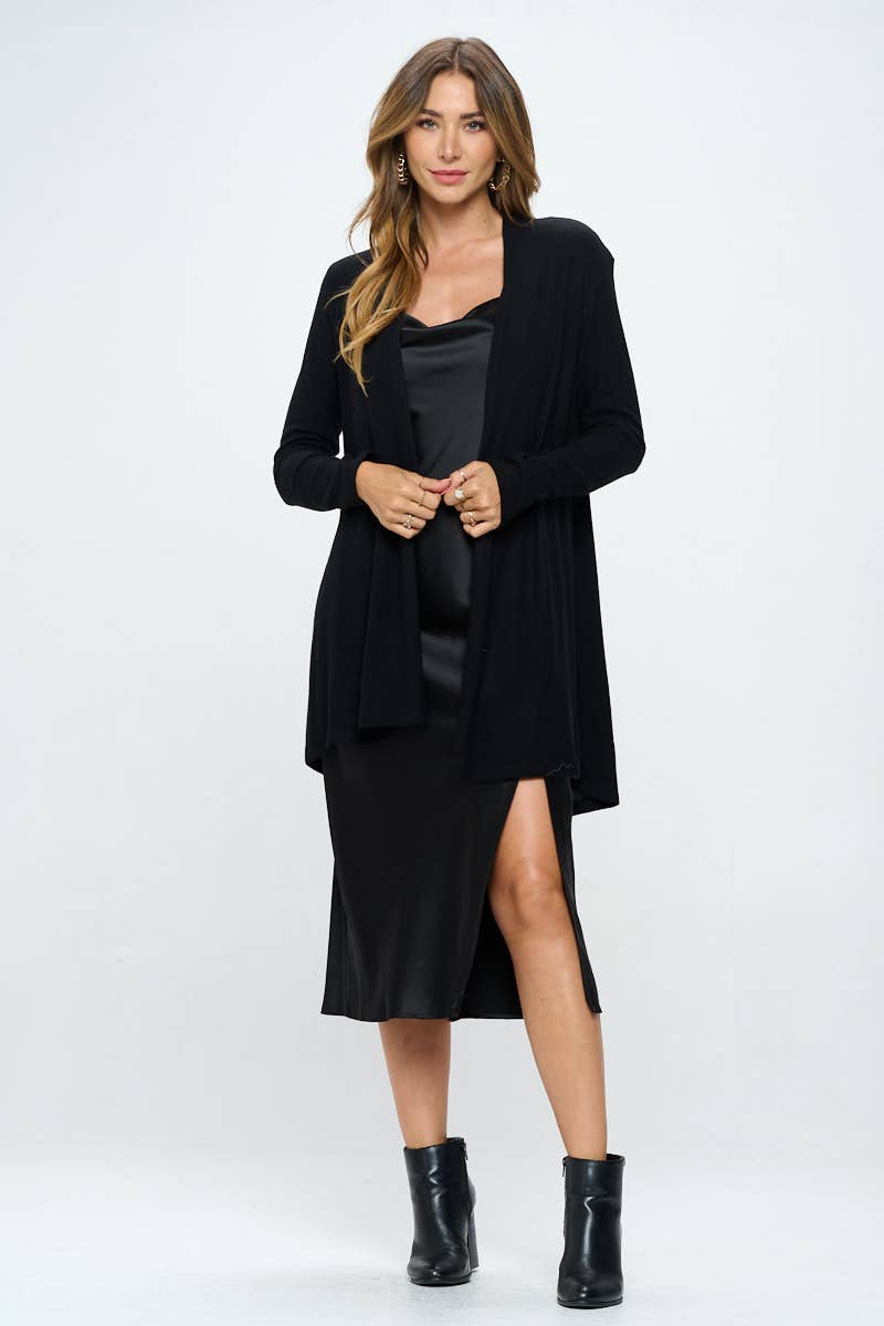 Made in USA Brushed Knit Draped Cardigan with Cashmere Feel
