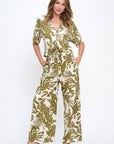 Made in USA Linen Tropical Print Pants with Pockets