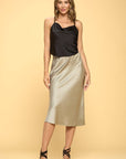 Made in USA Solid Satin Midi Skirt