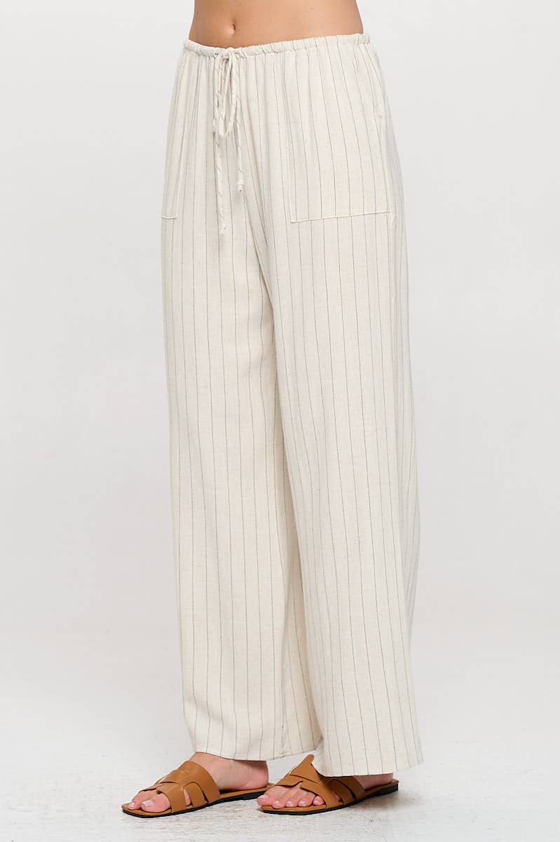 Made in USA Linen Striped Adjustable Straight Leg Pants