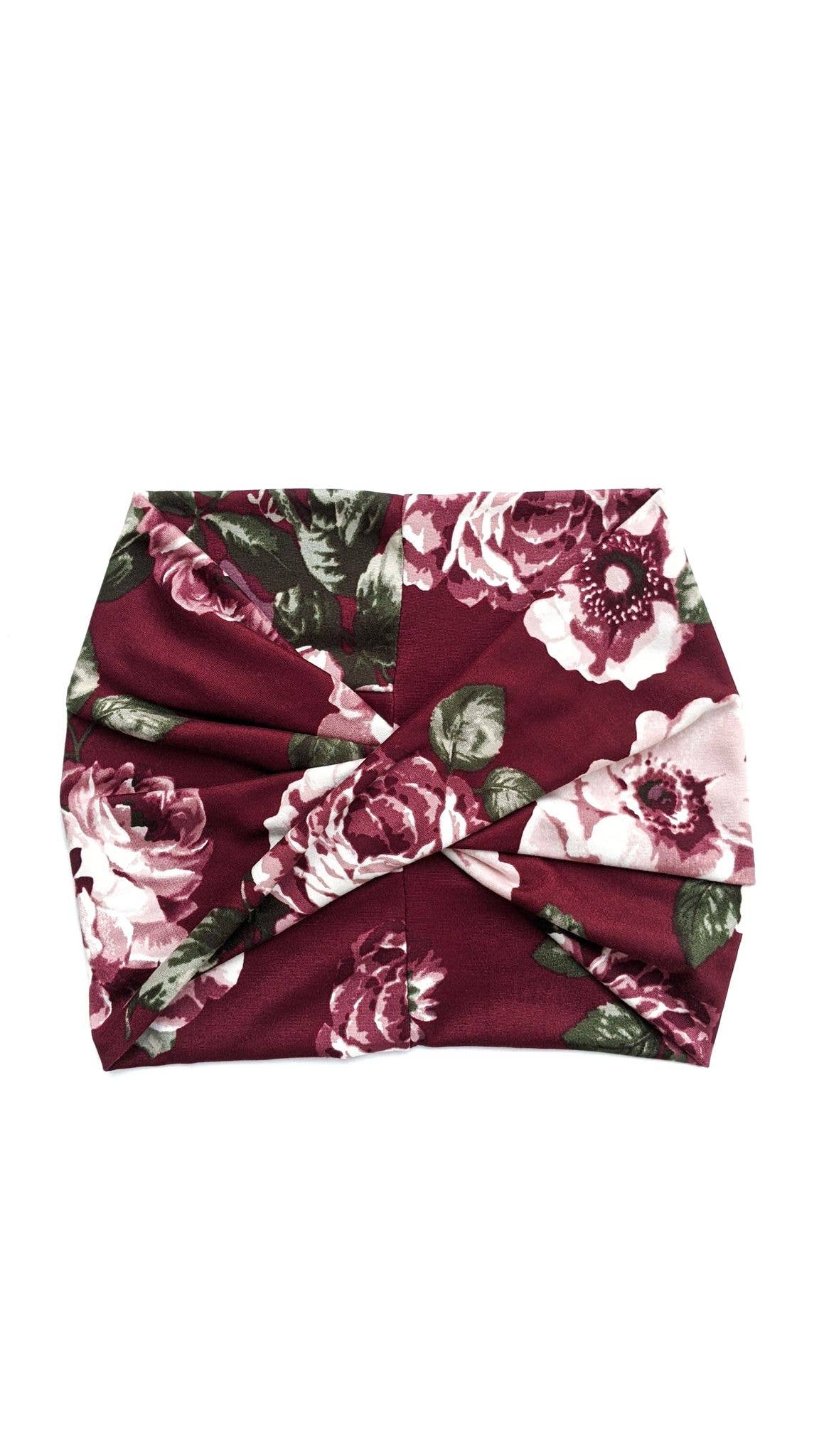 Wine Floral - Wide Headband | Turban | Twist | Yoga