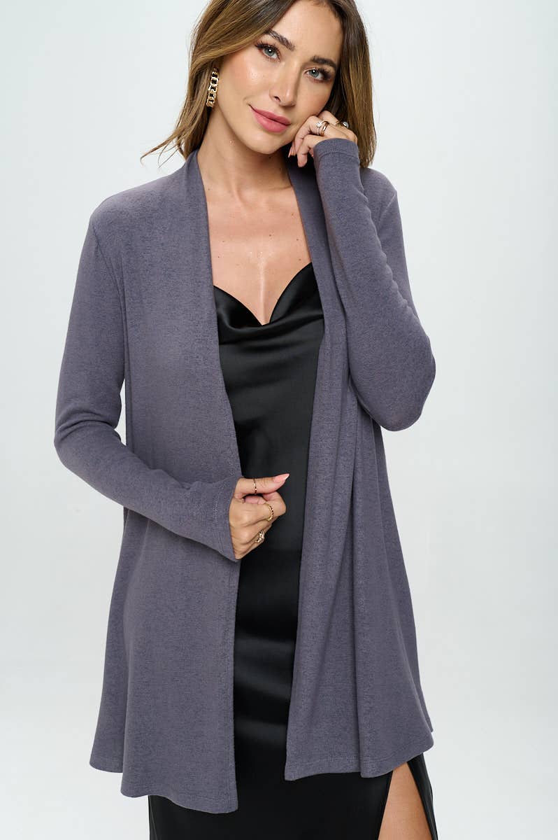 Made in USA Brushed Knit Draped Cardigan with Cashmere Feel
