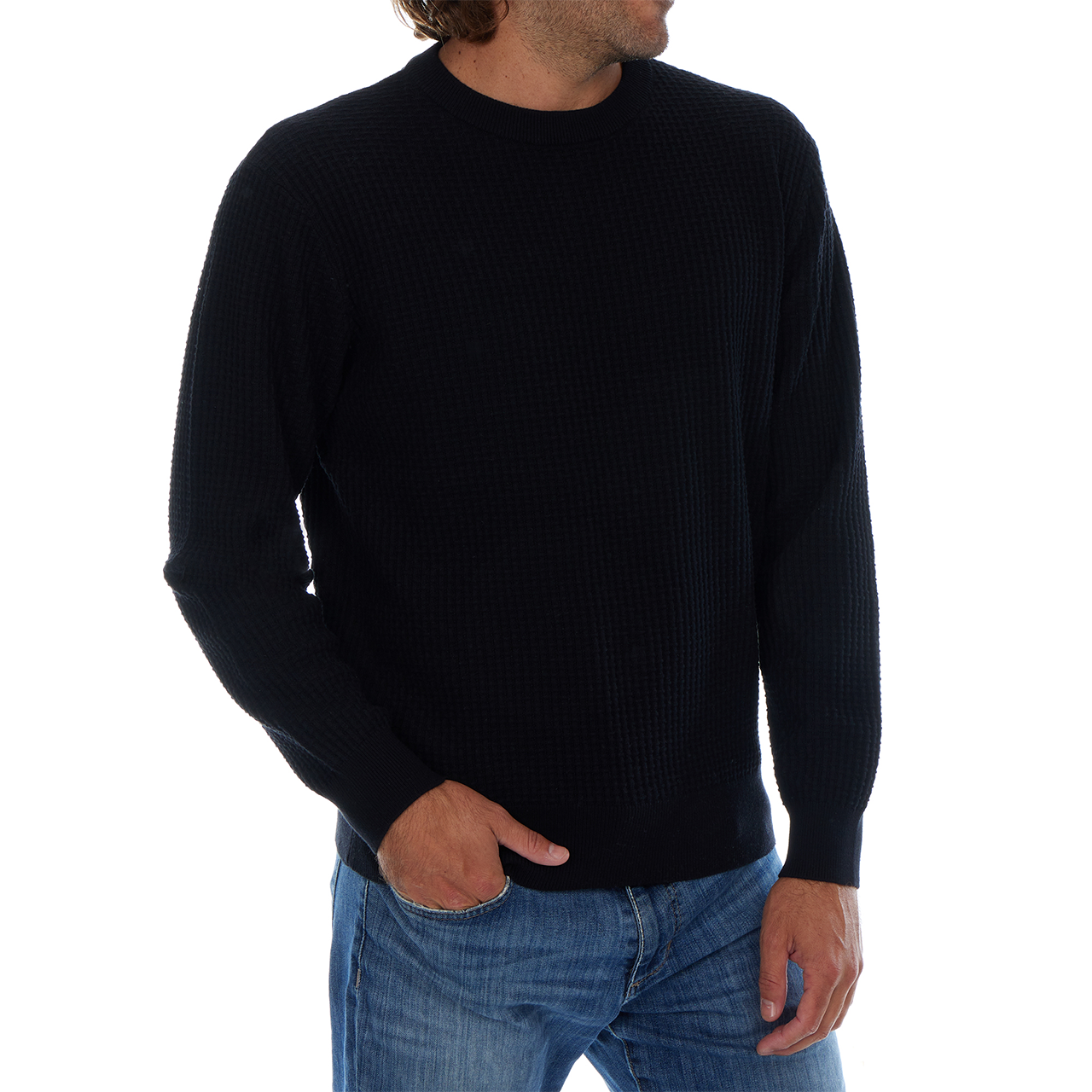 Allen Solid Textured 100% Cotton Sweater -Black