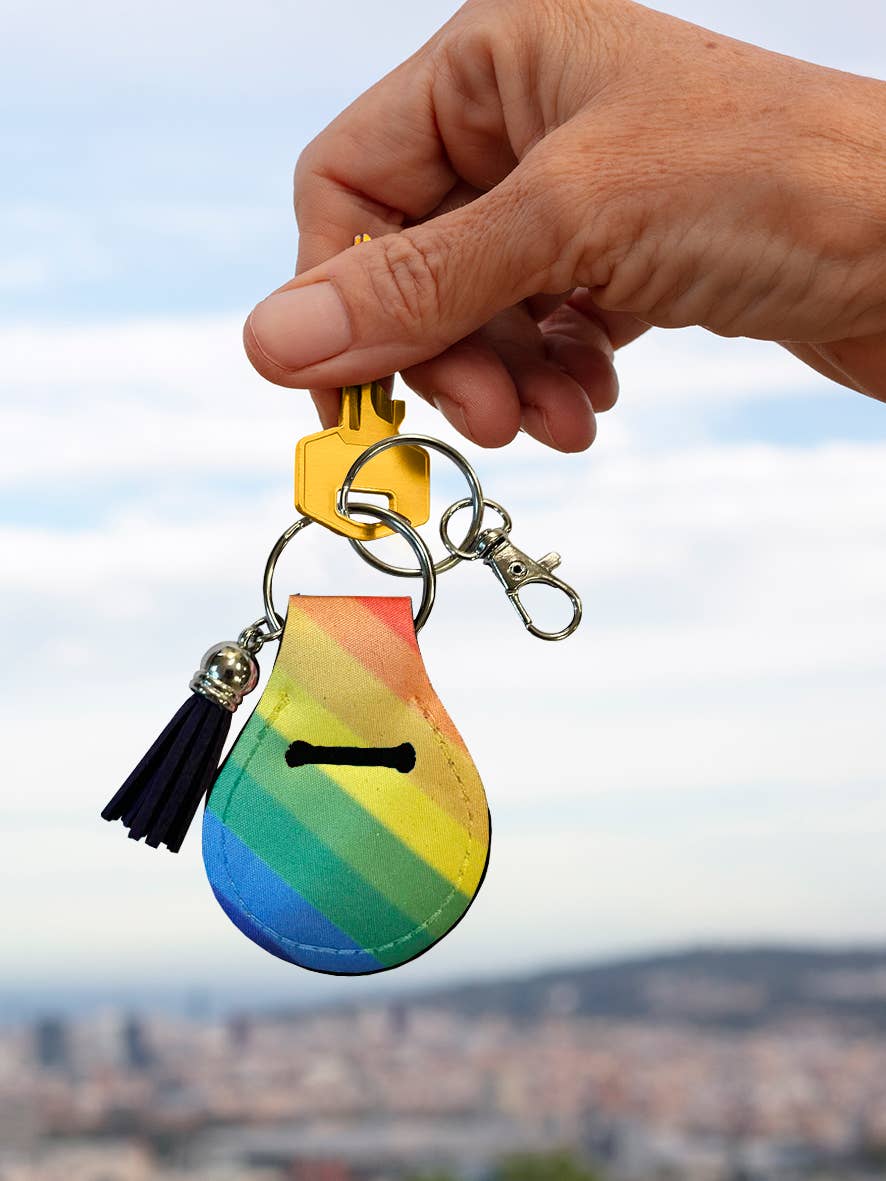 Neoprene AirTag Compatible Case Keychain – Rainbow Stripe