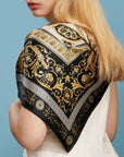 Satin Baroque Square Scarf | Vintage Ornate Scroll Print