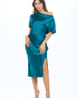 Made in USA Satin Stretch Print Dress with Slit