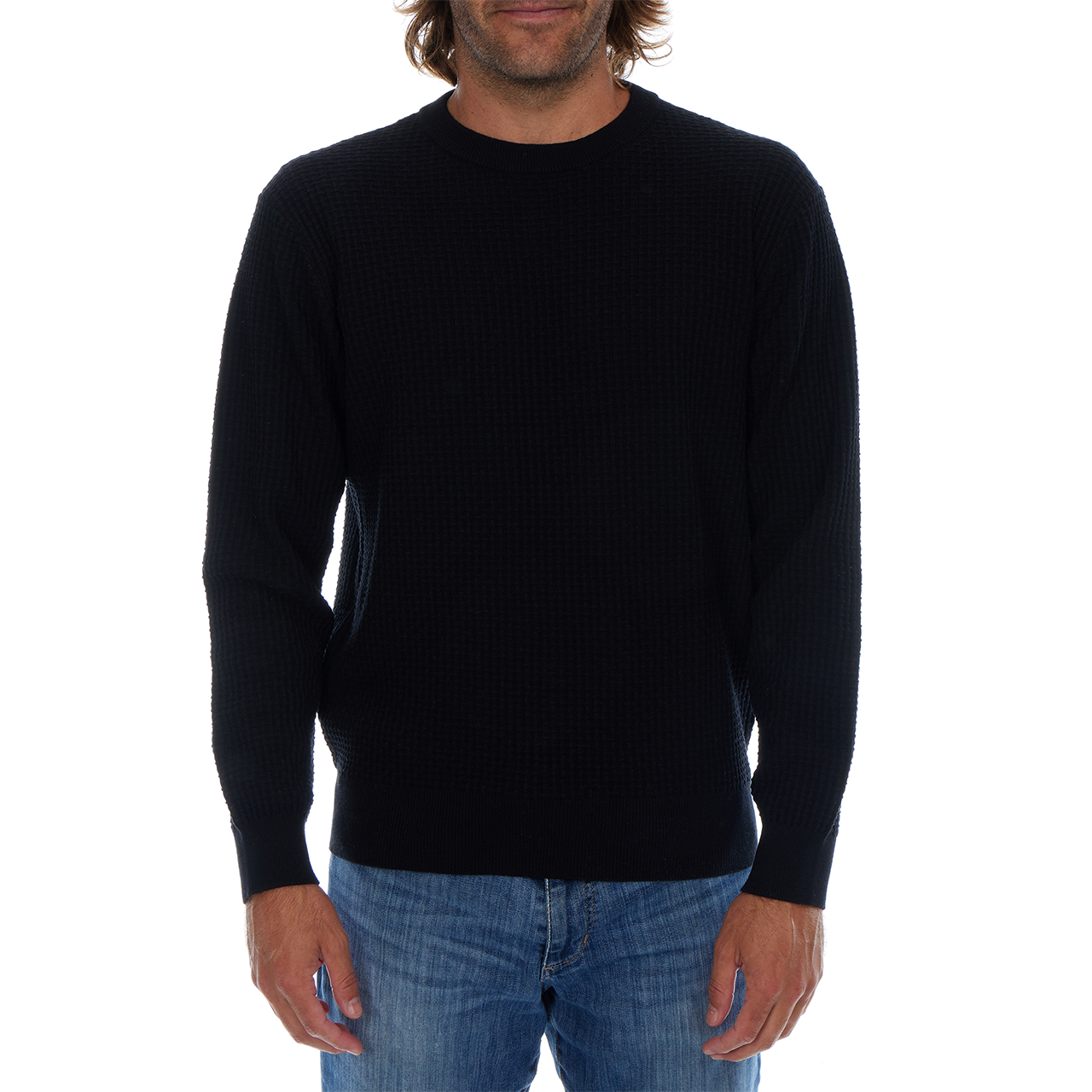 Allen Solid Textured 100% Cotton Sweater -Black