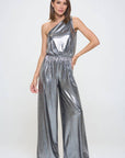 Made in USA Metallic One Shoulder Wide Leg Jumpsuit