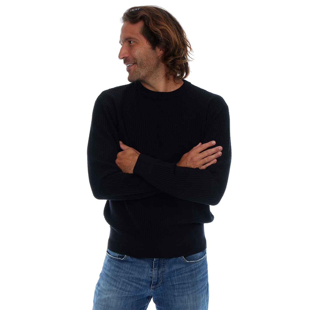 Allen Solid Textured 100% Cotton Sweater -Black