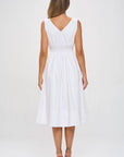 Cotton Poplin V neck Midi Dress with Pockets