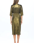 Made in USA Lurex Metallic Kimono V neck Dress with Slit