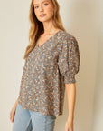 Smocked Sleeve Blouse with Vneck