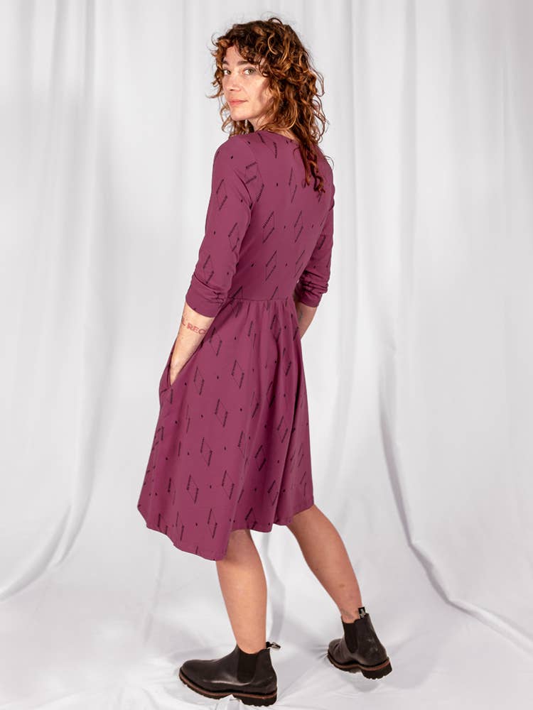 Callie Long Sleeve Wrap Dress - Diamond Vine Dark Purple
