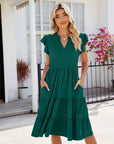 V-neck Ruffle Sleeve Dress