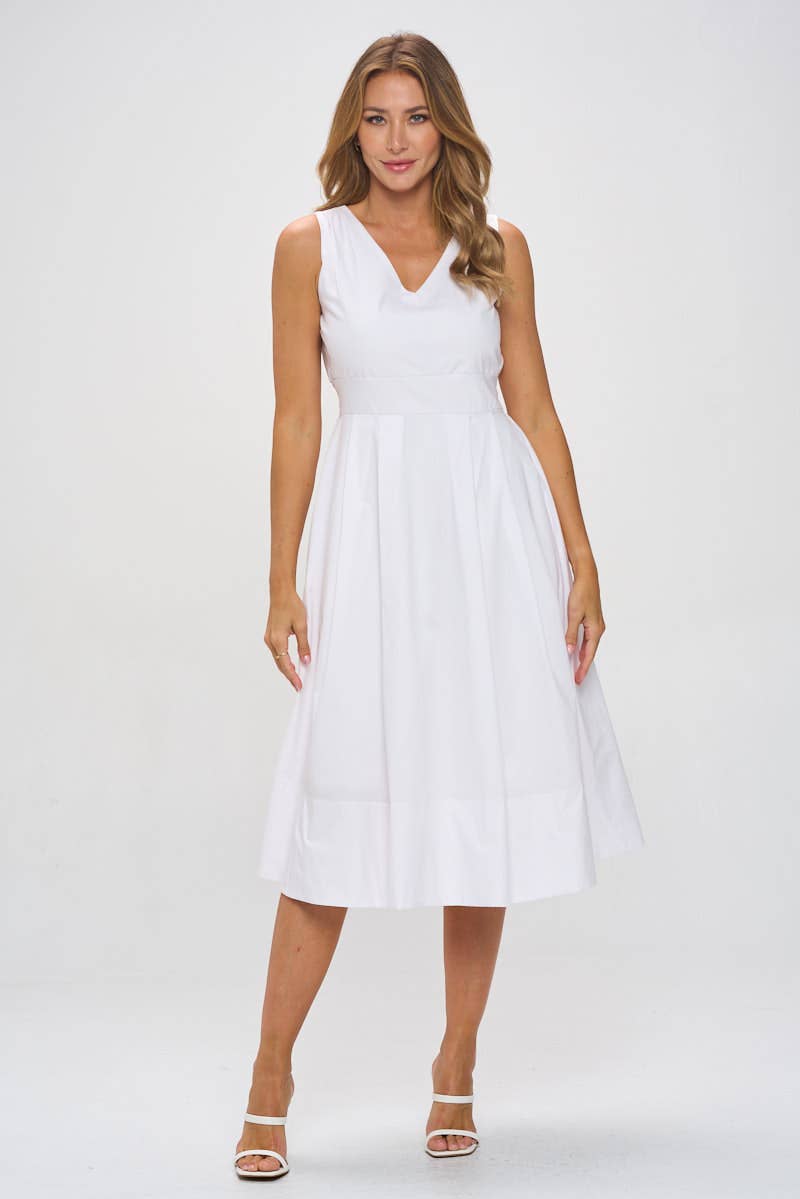 ★ POSZER★ V-neck cotton dress white 252VNCDS008F Cotton Poplin V neck Midi Dress with Pockets – Sadie's Shop