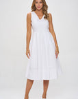 Cotton Poplin V neck Midi Dress with Pockets