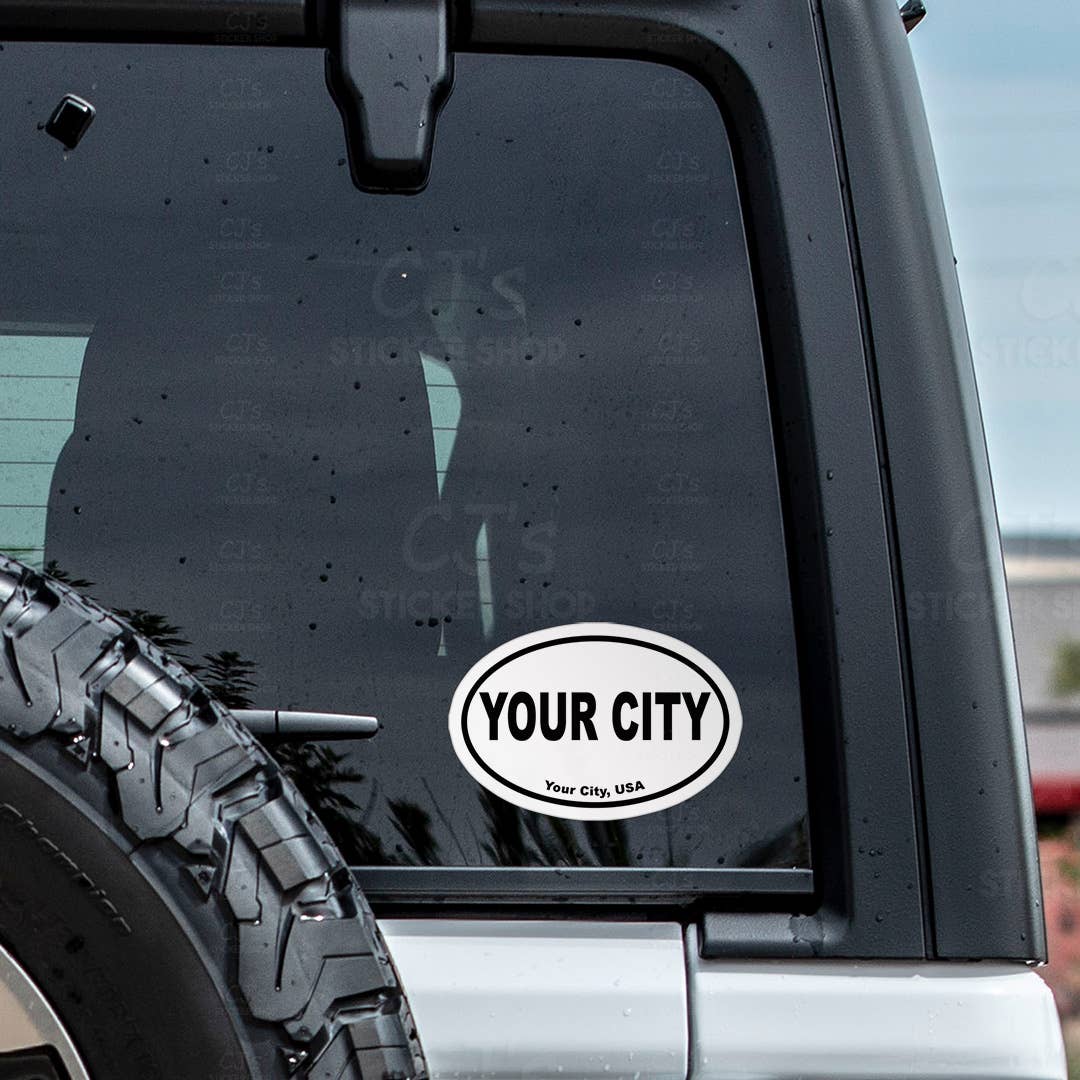 CUSTOM City Name Oval Bumper Sticker Vinyl Decal