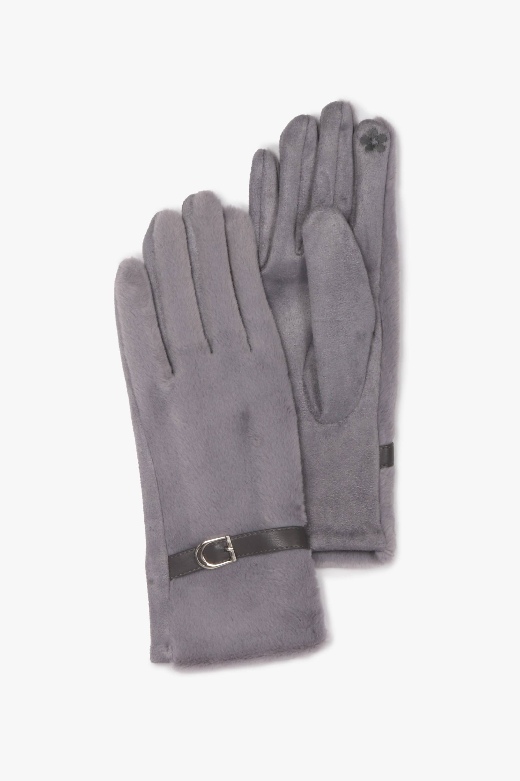 Tech Touch suede and fur gloves with buckle