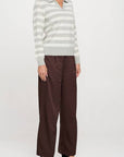 Striped Knit Polo Collar neck Long Sleeve Top
