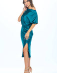 Made in USA Satin Stretch Print Dress with Slit