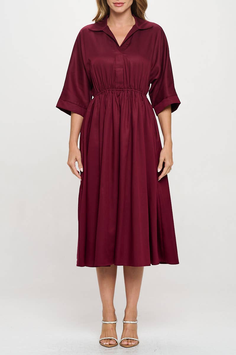 Made in USA Tencel Collared V neck Midi Dress with Pockets Sadie's Shop Made in USA Tencel Collared V neck Midi Dress with Pockets Sadie's Shop
