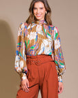 Retro bow tie neck blouse