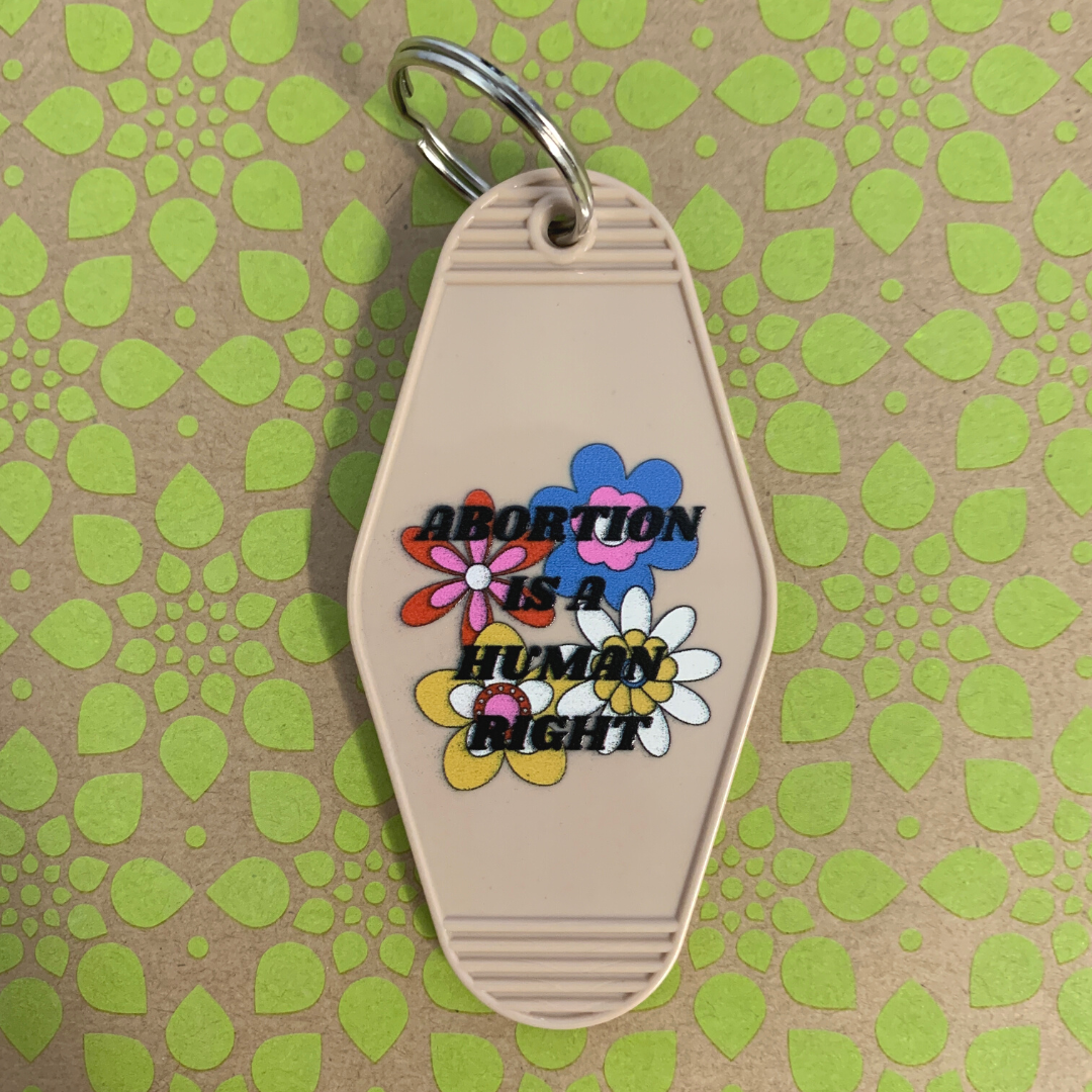 Abortion is a Human Right Pro-Choice Keychain '70s Groovy