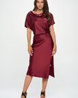 Satin Stretch Dress with Slit