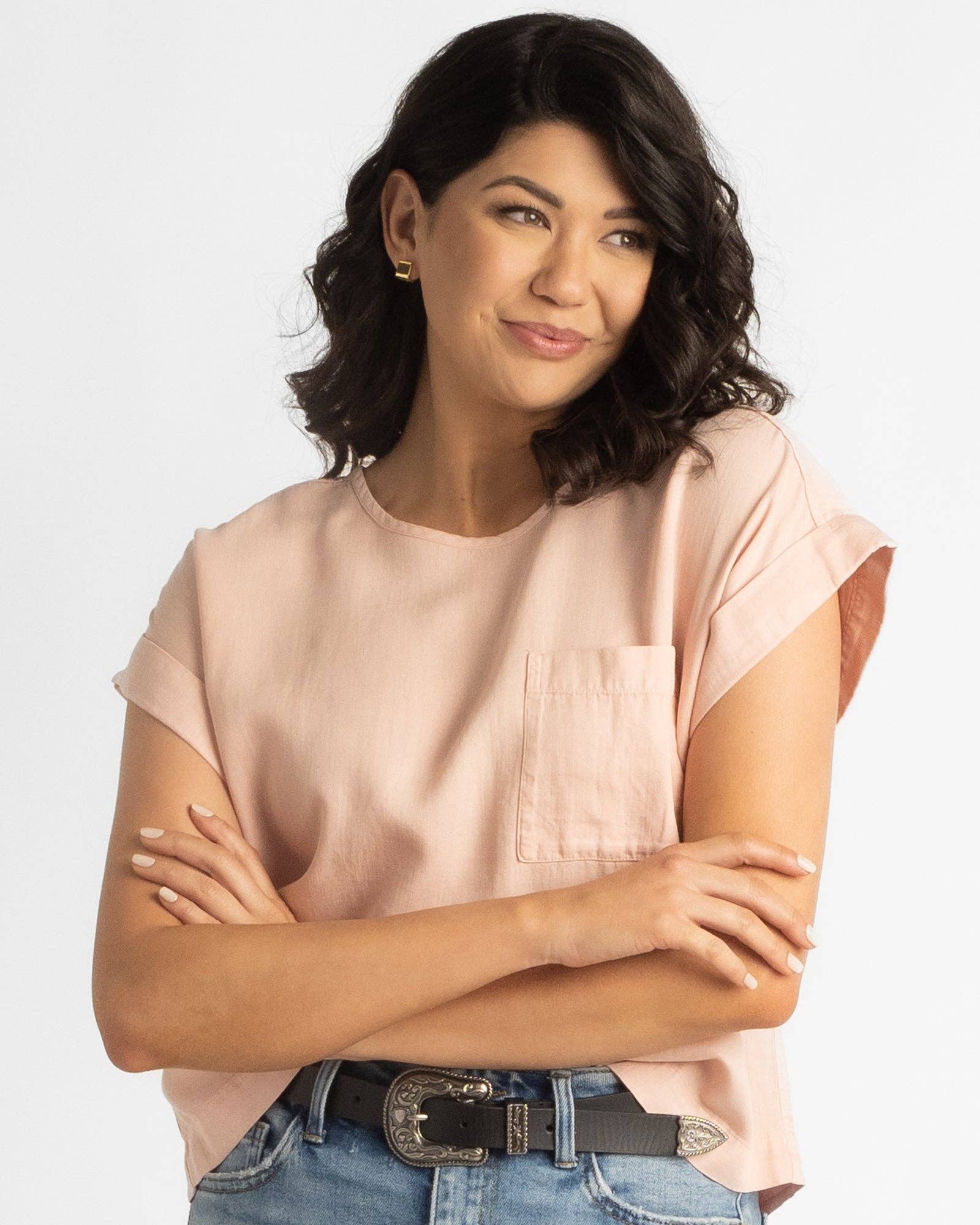 Vital Pink Short Sleeve Scoop Neck Blouse
