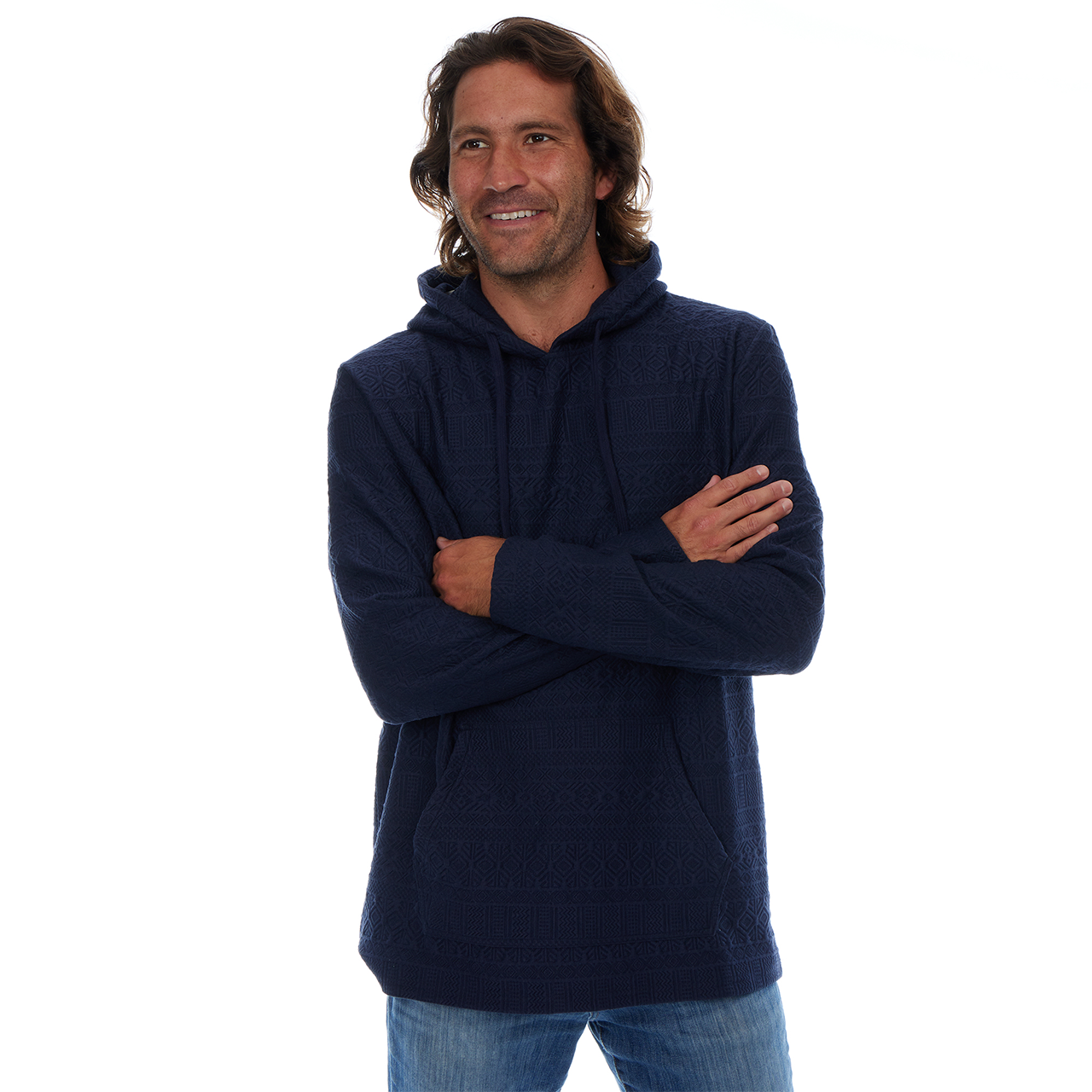 Tobias Textured Tonal Stretch Kangaroo Pocket Hoodie - Navy