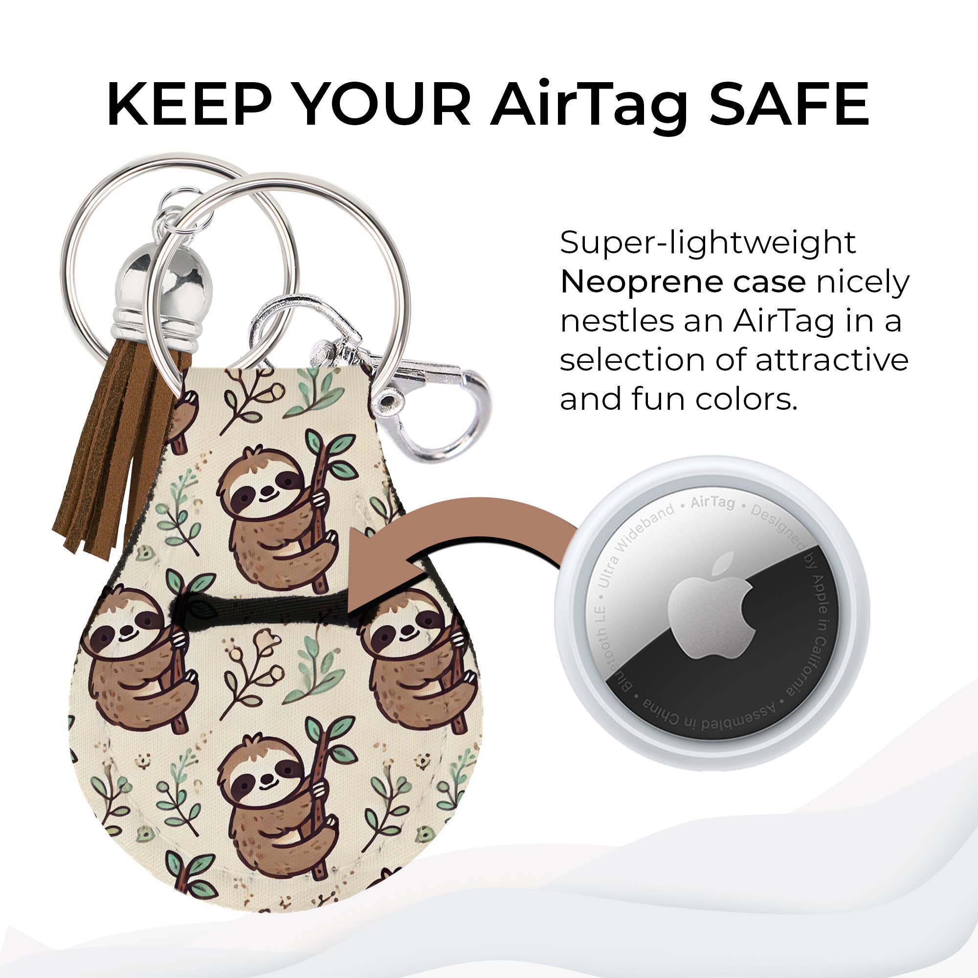 Neoprene AirTag Compatible Case Keychain – Sloth