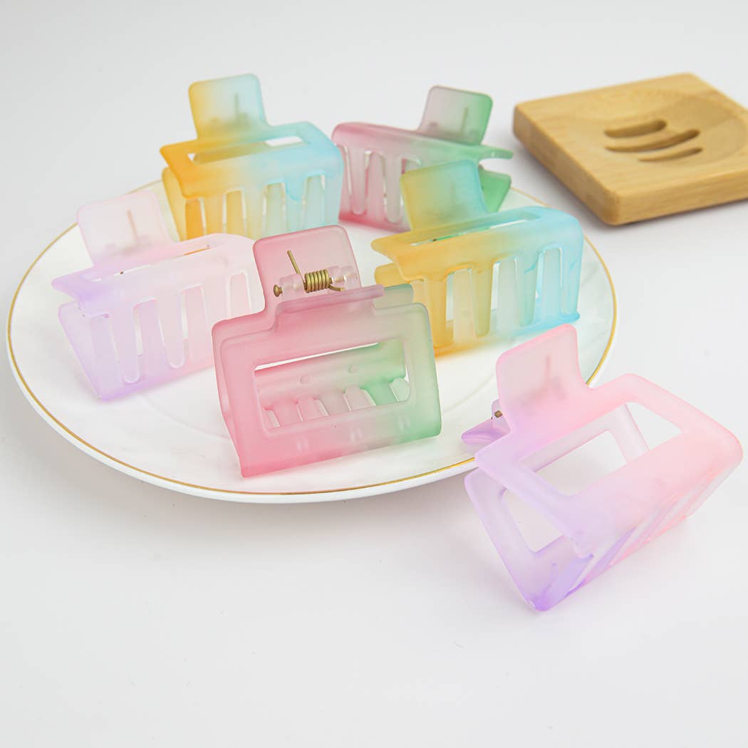 French Matte Gradient Square Medium Hair Claw Clips